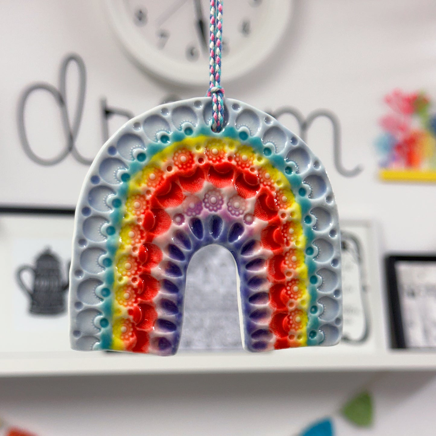One of a kind RAINBOW TALISMAN Wall Art : Handmade Porcelain Ornament by Jo Kealley
