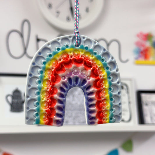 One of a kind RAINBOW TALISMAN Wall Art : Handmade Porcelain Ornament by Jo Kealley