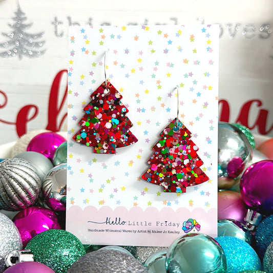 CHRISTMAS DISCO CLASSIC TWINKLE TREES : Handmade Resin DROP Earrings