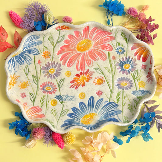BOTANICA CERAMICA ~ Daisy Bloom Large Tray : Handmade Ceramic Treats & Tapas Dishes by Jo Kealley