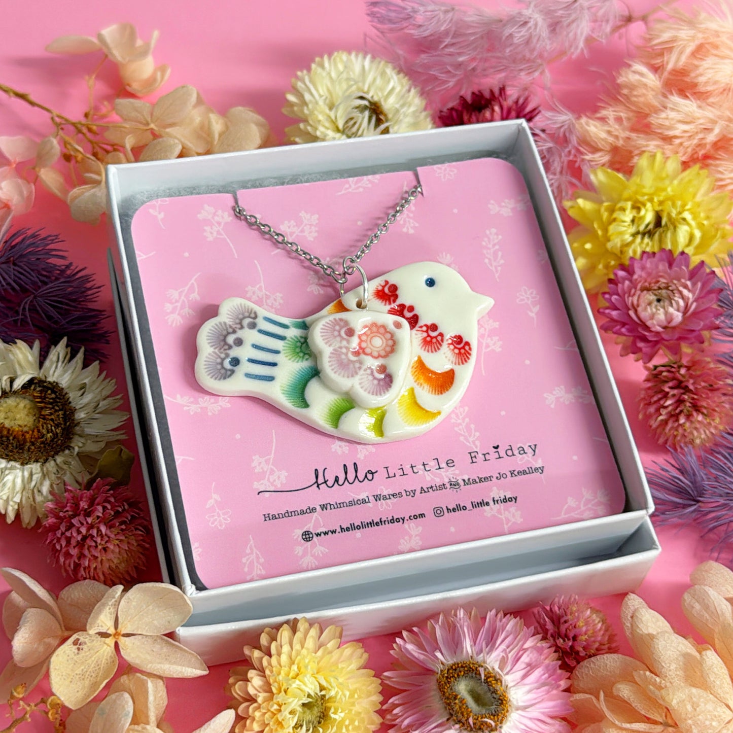 BLUEBIRD ~ One of a kind : Medium Porcelain Pendant by Jo Kealley