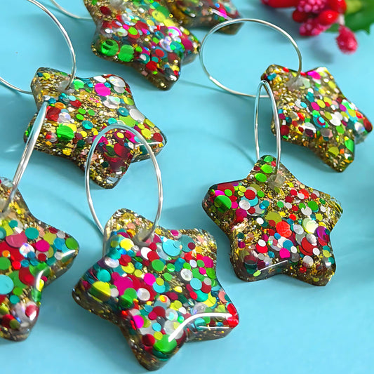 FESTIVE DISCO STARS : Handmade Resin DROP Earrings