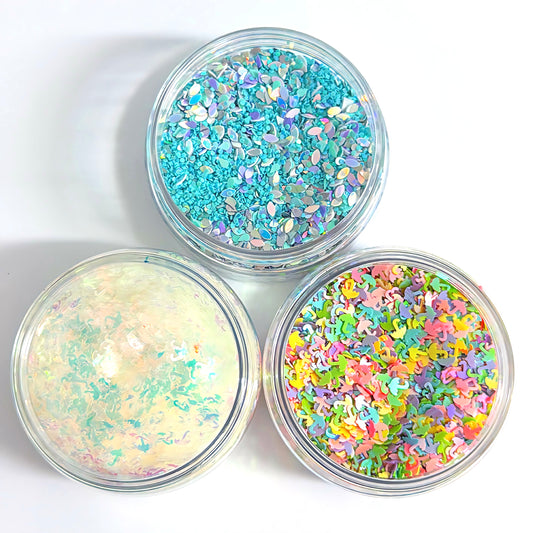 THE RAINY DAY COLLECTION : tiny UMBRELLAS & RAINDROPS Glitter : choose your colour : large black jar : Destash item