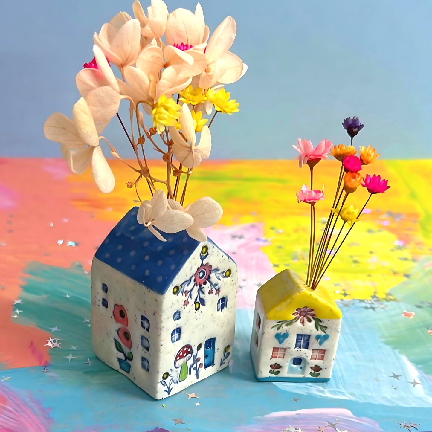 Hello Little BIG HOME Vase : 3 & 4 : Handpainted Ceramic Home Vases by Jo Kealley