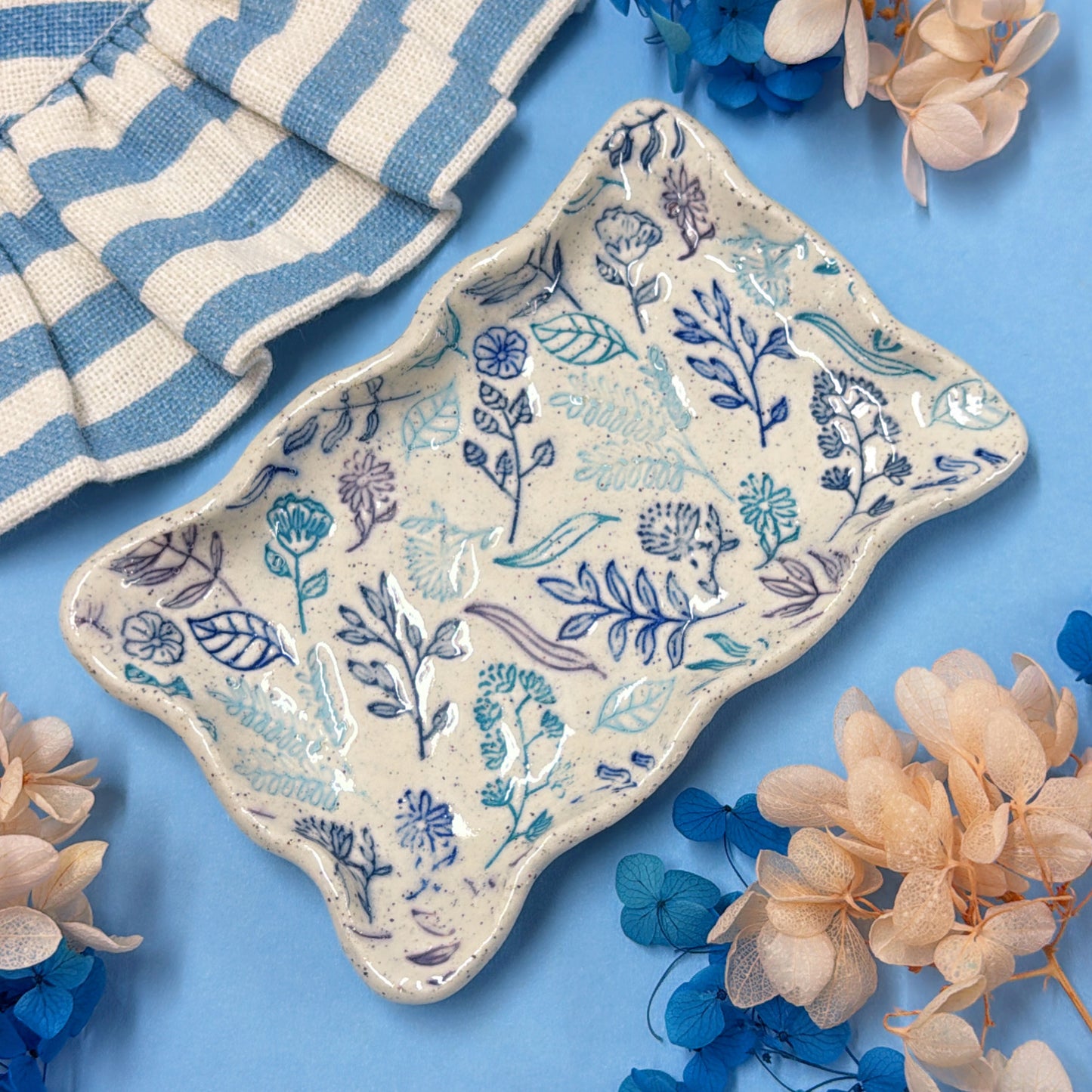 JO’S GARDEN 💙 Wave-edged Rectangular Tray 🩵 Handmade Ceramic Treats & Tapas Dish by Jo Kealley
