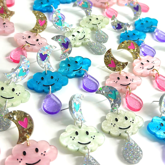 THE HAPPIEST CLOUDS : Choose your colour : Handmade Acrylic DROP Earrings