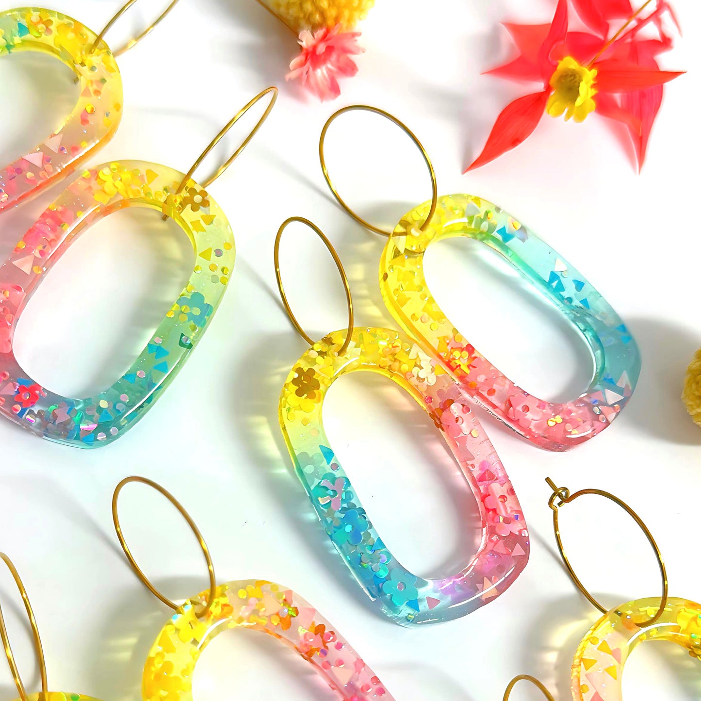 SPRINGTIME JELLIES : LOOPY LOOPS : Handmade Resin Stud-top DROP Earrings