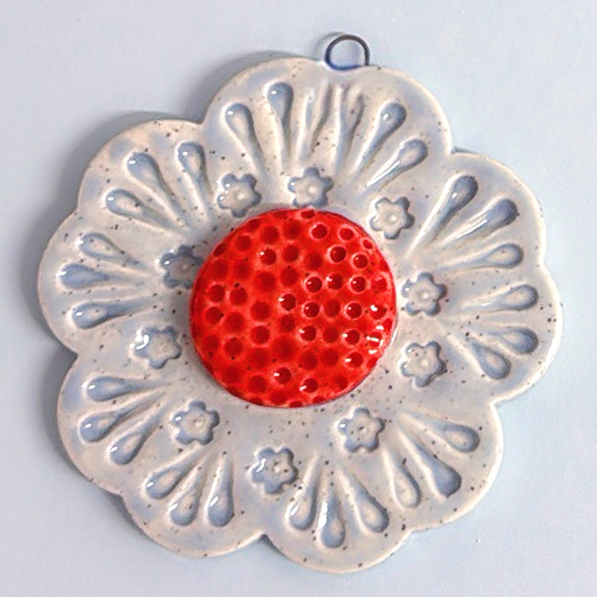Ruby red & Sky Blue Medium WALLFLOWER Wall Art : Choose your design : Handmade Ceramic Ornament by Jo Kealley