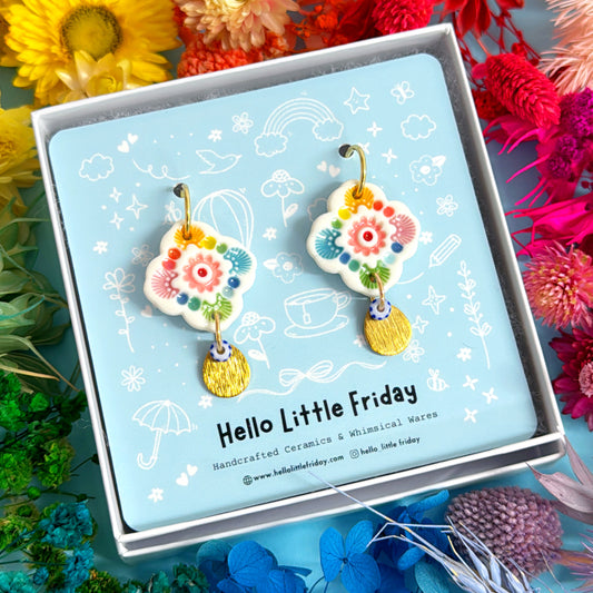 RAINBOW FIELDS : PINWHEELS ~ PORCELAIN Drop Earrings Handmade by Jo Kealley