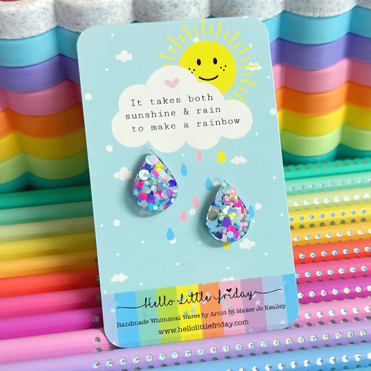 COTTON CANDY RAINDROPS : Handmade Resin STUD Earrings