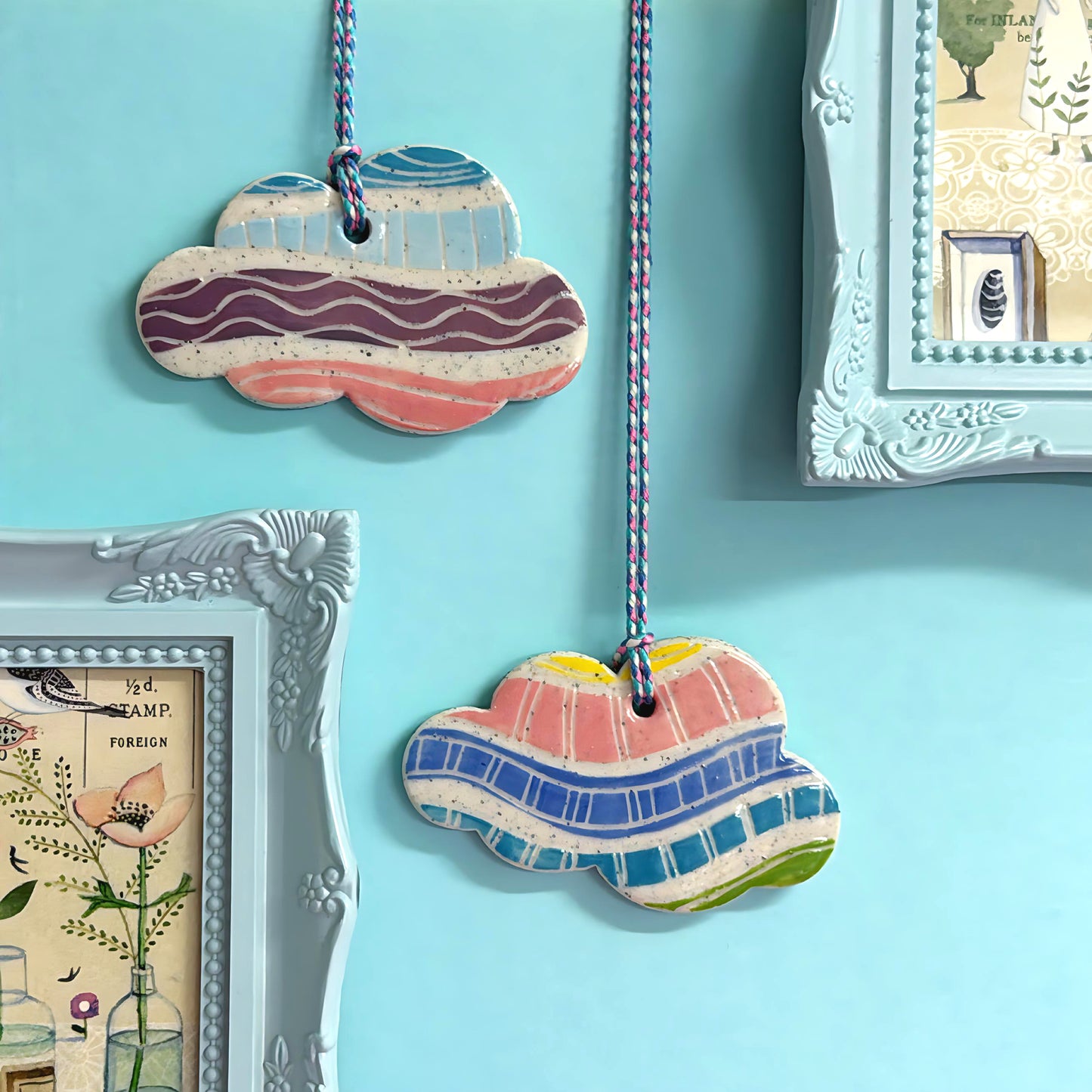 Hello Little CLOUD ORNAMENTS : Handpainted Ceramic Wall Art by Jo Kealley
