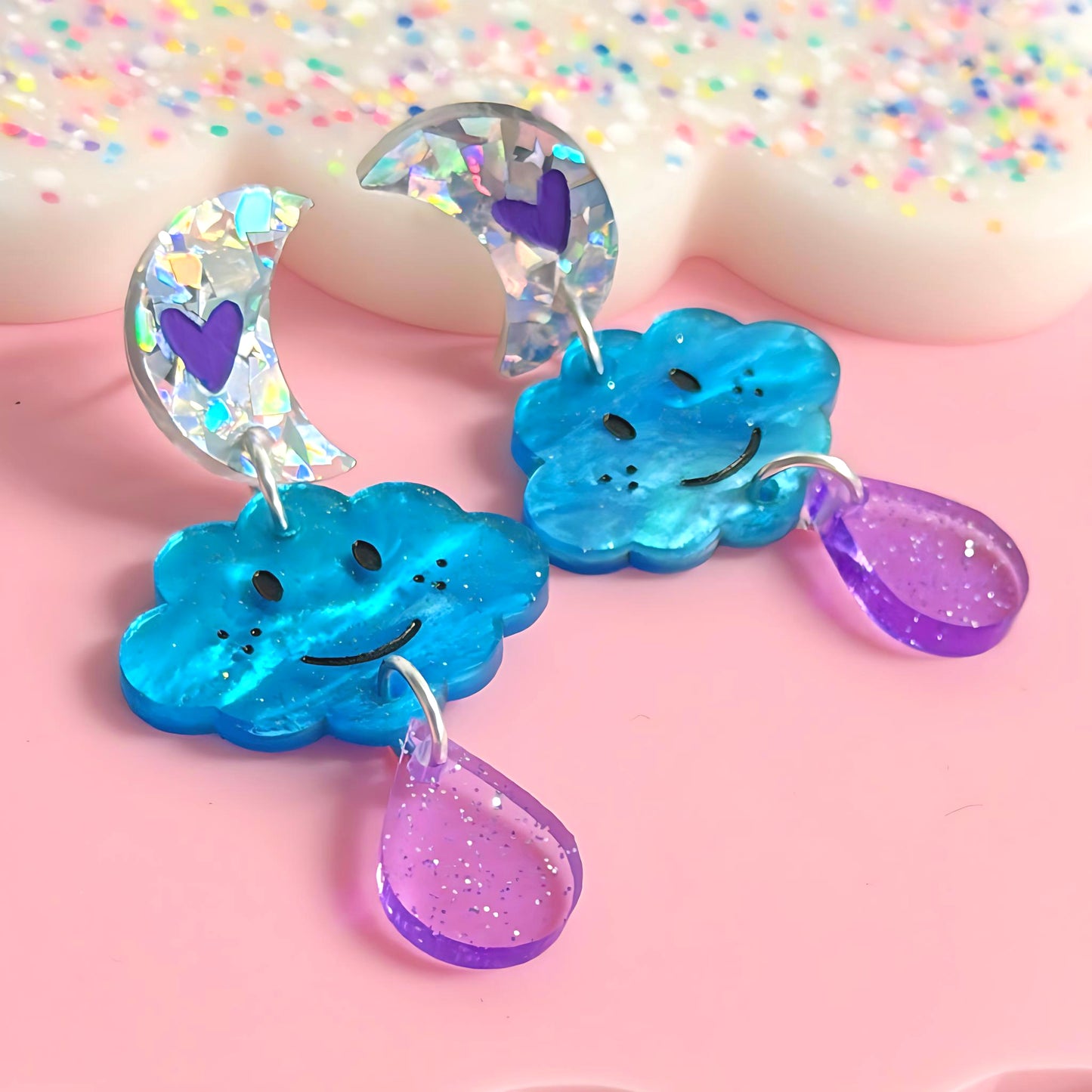 THE HAPPIEST CLOUDS : Choose your colour : Handmade Acrylic DROP Earrings