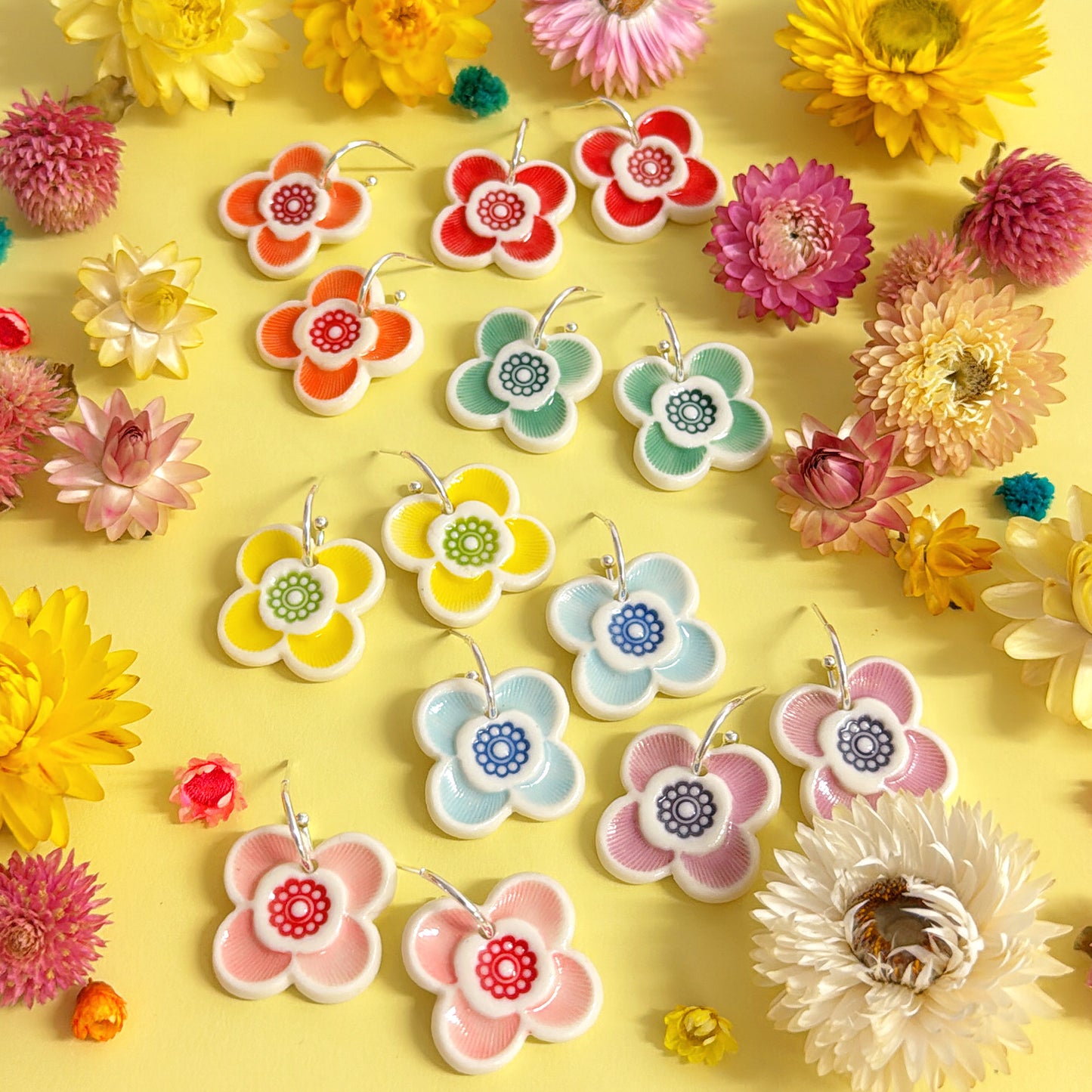 RAINBOW FIELDS : 
LUCKY PETALS ~ Choose your colour : PORCELAIN Drop Earrings by Jo Kealley