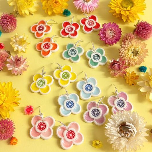 RAINBOW FIELDS : 
LUCKY PETALS ~ Choose your colour : PORCELAIN Drop Earrings by Jo Kealley