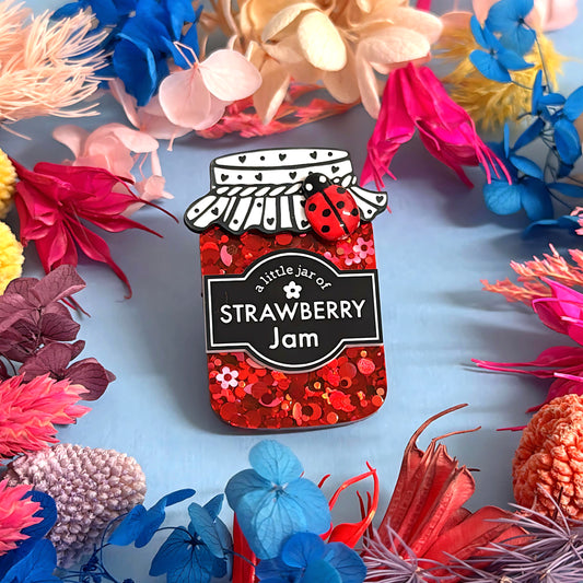 A LITTLE JAR OF : STRAWBERRY JAM : Handmade Resin & Acrylic BROOCH