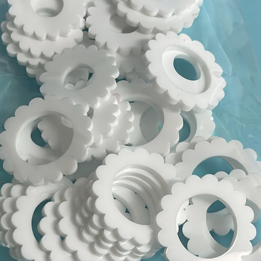 Large bag 30mm 35mm SCALLOPED CIRCLES for drop size earrings : 3mm white gloss Acrylic components : Destash item