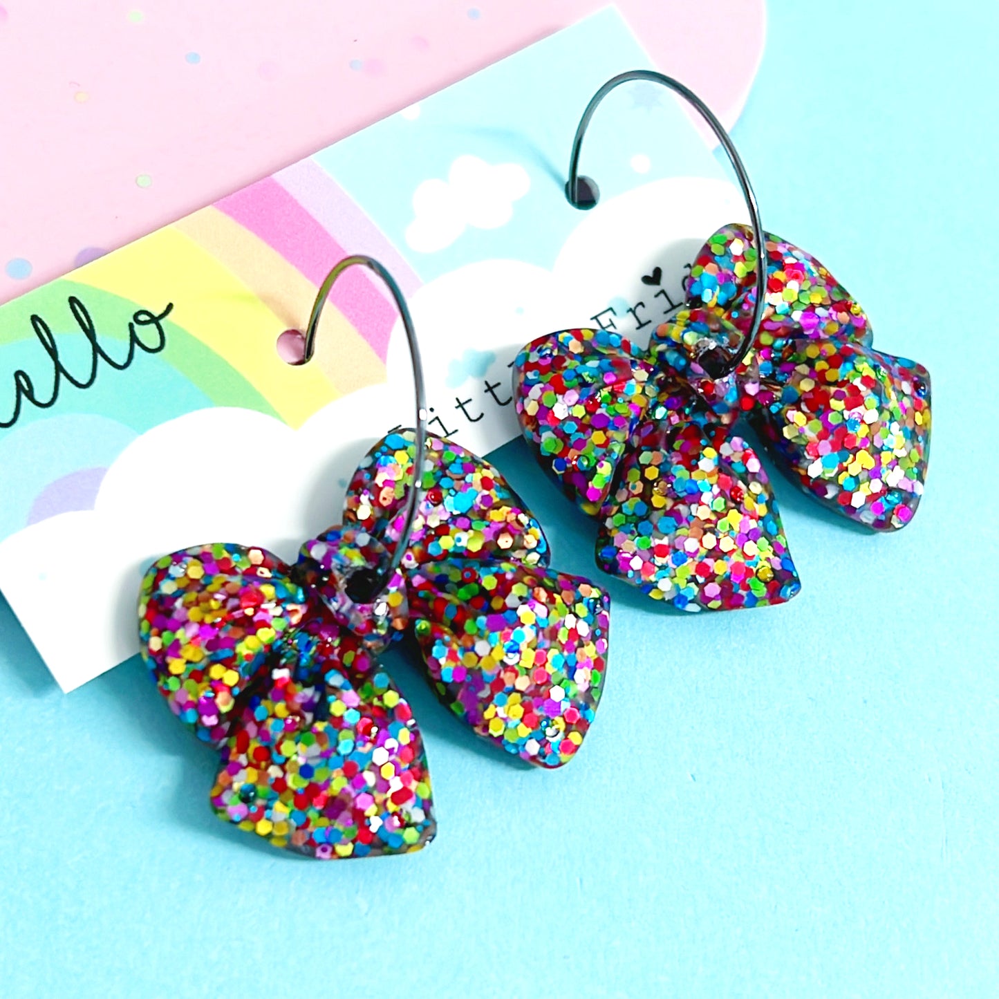 RAINBOW BOWS : Choose your colour & size : Handmade Resin DROP Earrings