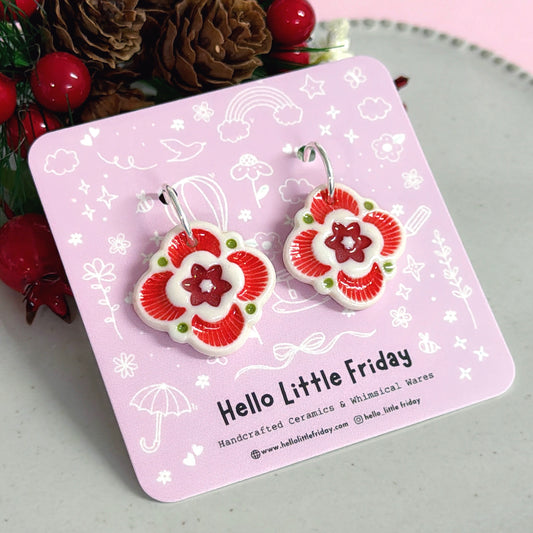 HOLLY ~ FESTIVE ORNAMENTS : PORCELAIN Drop Earrings Handmade by Jo Kealley