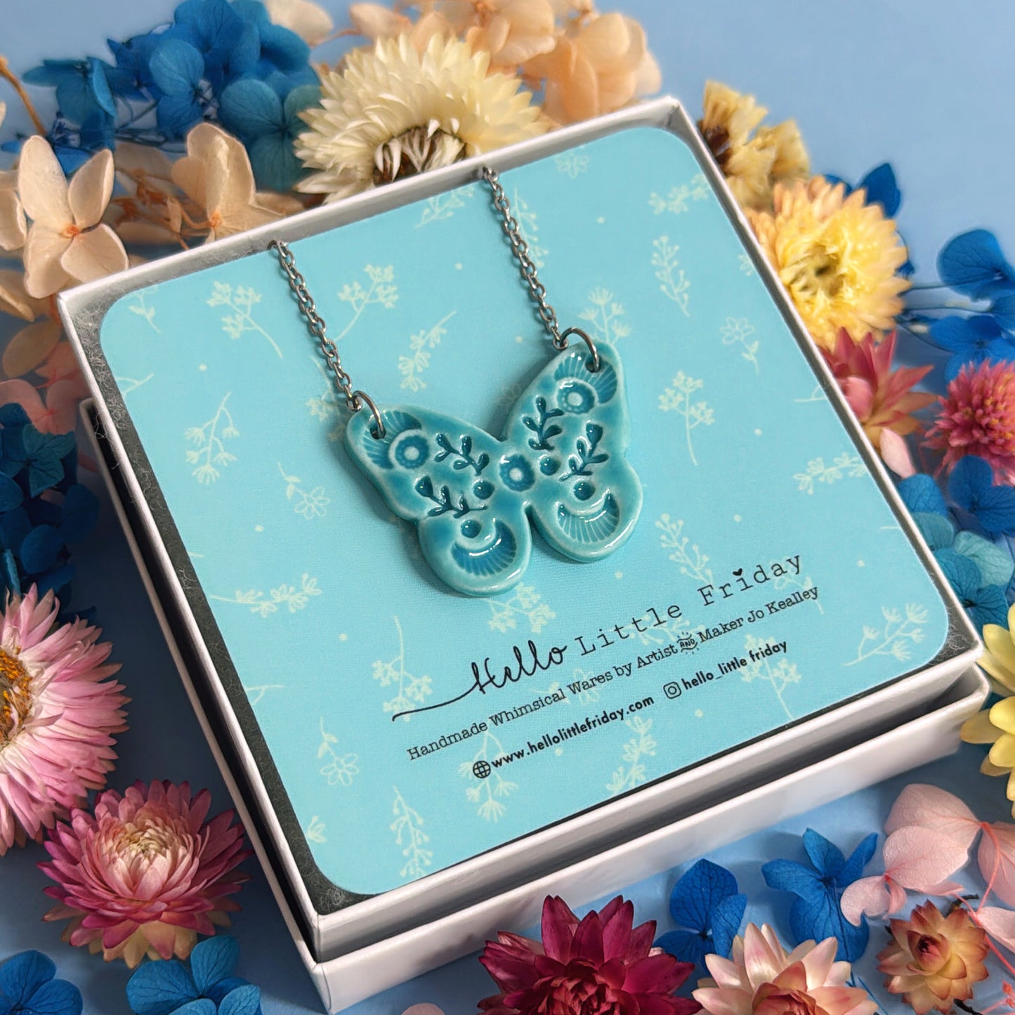 BUTTERFLY FLUTTERBY : Jade Green ~ One of a kind : Small Porcelain Pendant by Jo Kealley