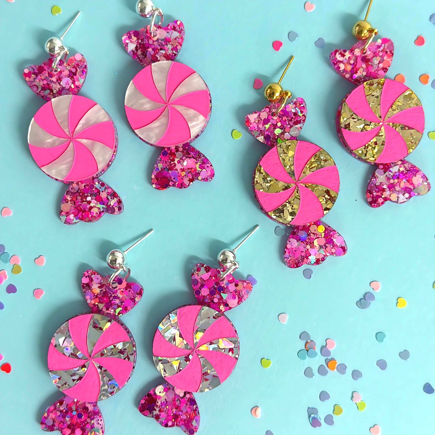 One of a kind : HELLO CHRISTMAS SWEETIE BON BONS : Choose your colour : Handmade Resin & Acrylic DROP Earrings