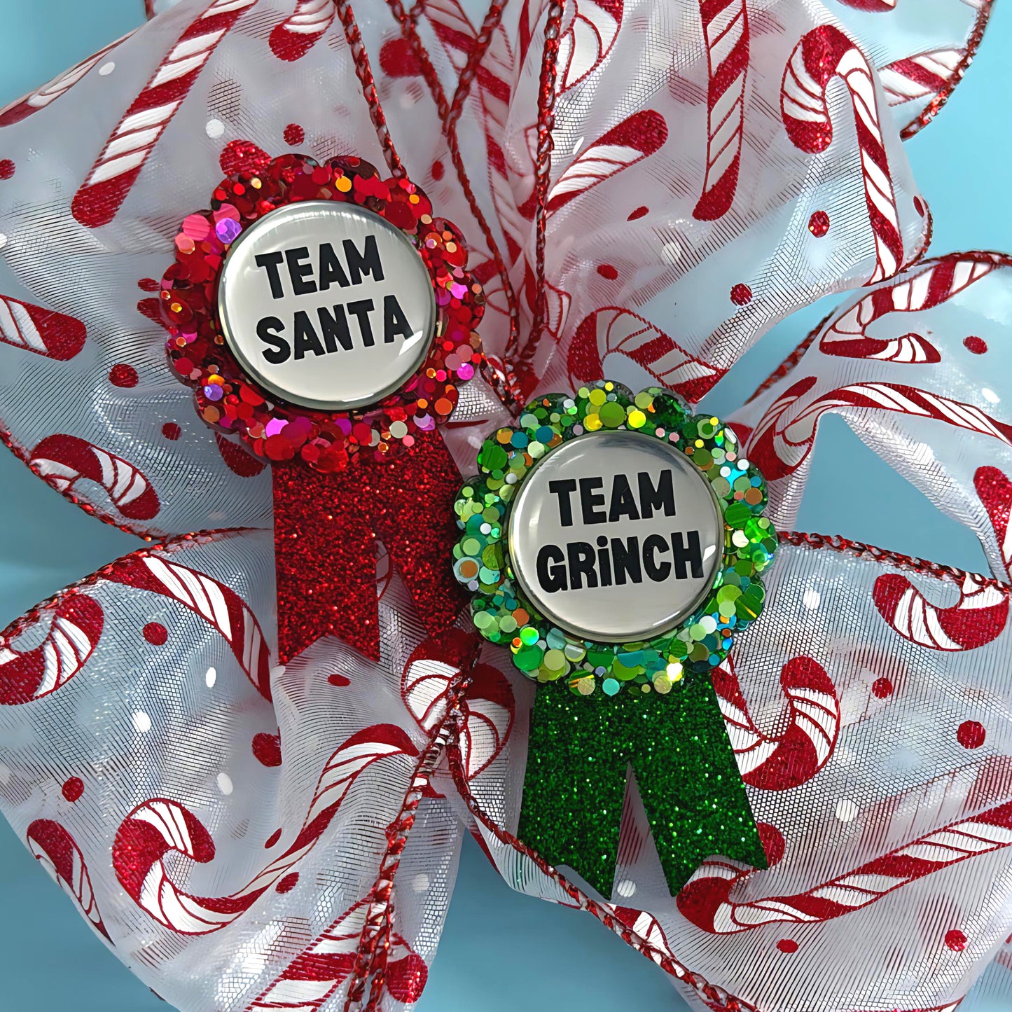 TEAM GRINCH : Emerald Green Ribbon Award : Handmade Resin & Acrylic BROOCH