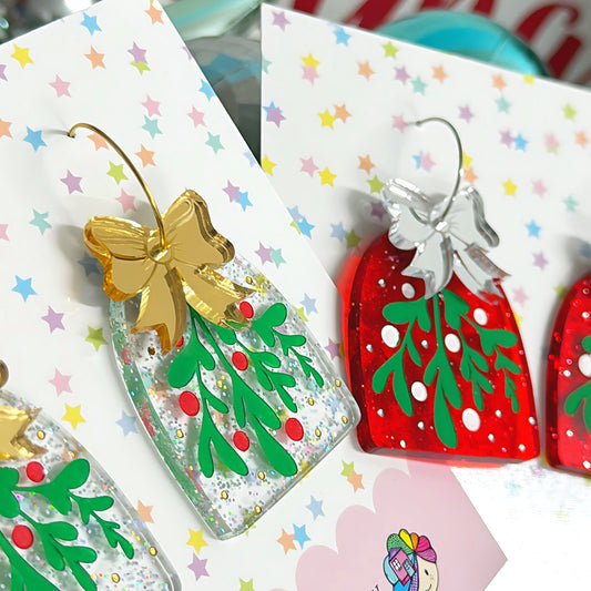 CHRISTMAS MISTLETOE : Choose your colour : Handpainted Acrylic Drop Earrings