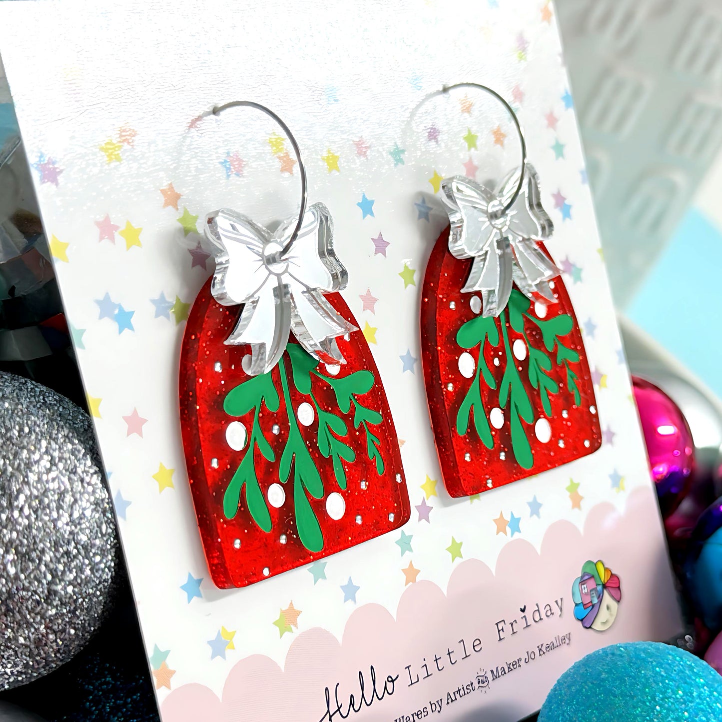 CHRISTMAS MISTLETOE : Choose your colour : Handpainted Acrylic Drop Earrings