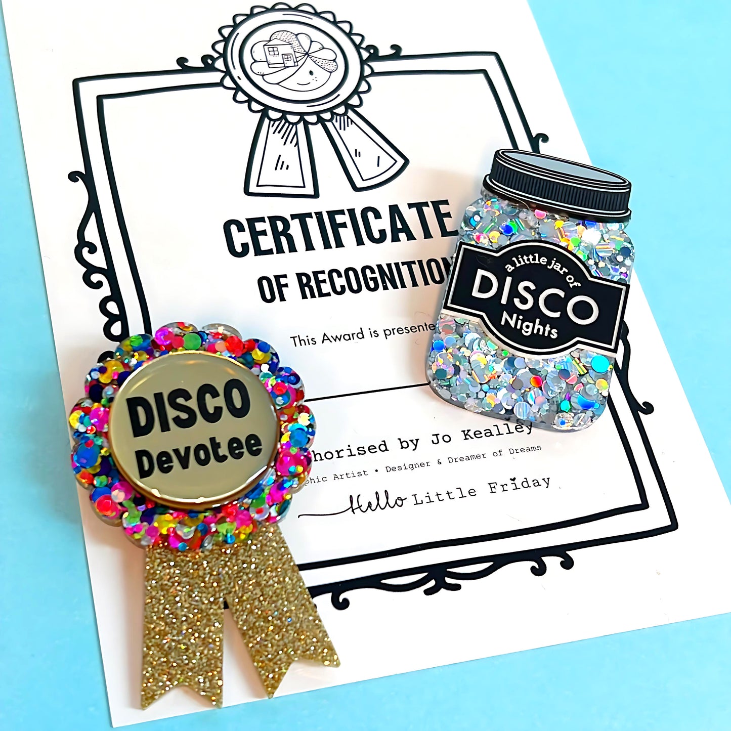 HELLO LITTLE AWARD :  DISCO DEVOTEE : Handmade Resin & Acrylic BROOCH