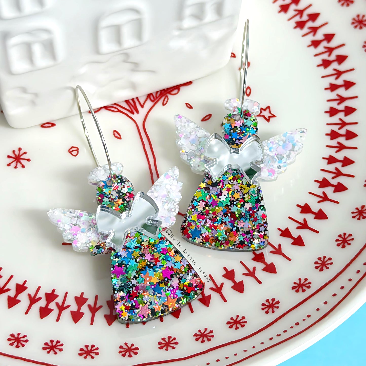 HELLO RAINBOW STARDUST ANGELS : Choose silver or gold fittings : Handmade Resin & Acrylic DROP Accessories