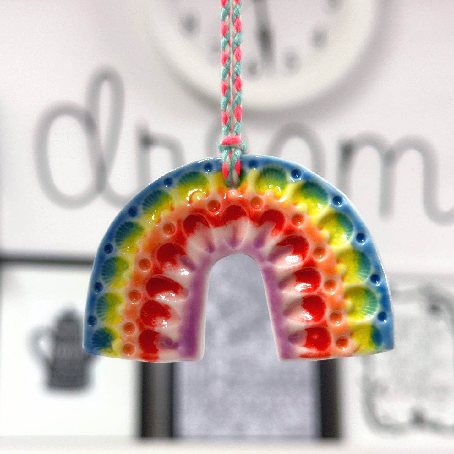 One of a kind RAINBOW TALISMAN Wall Art : Handmade Porcelain Ornament by Jo Kealley