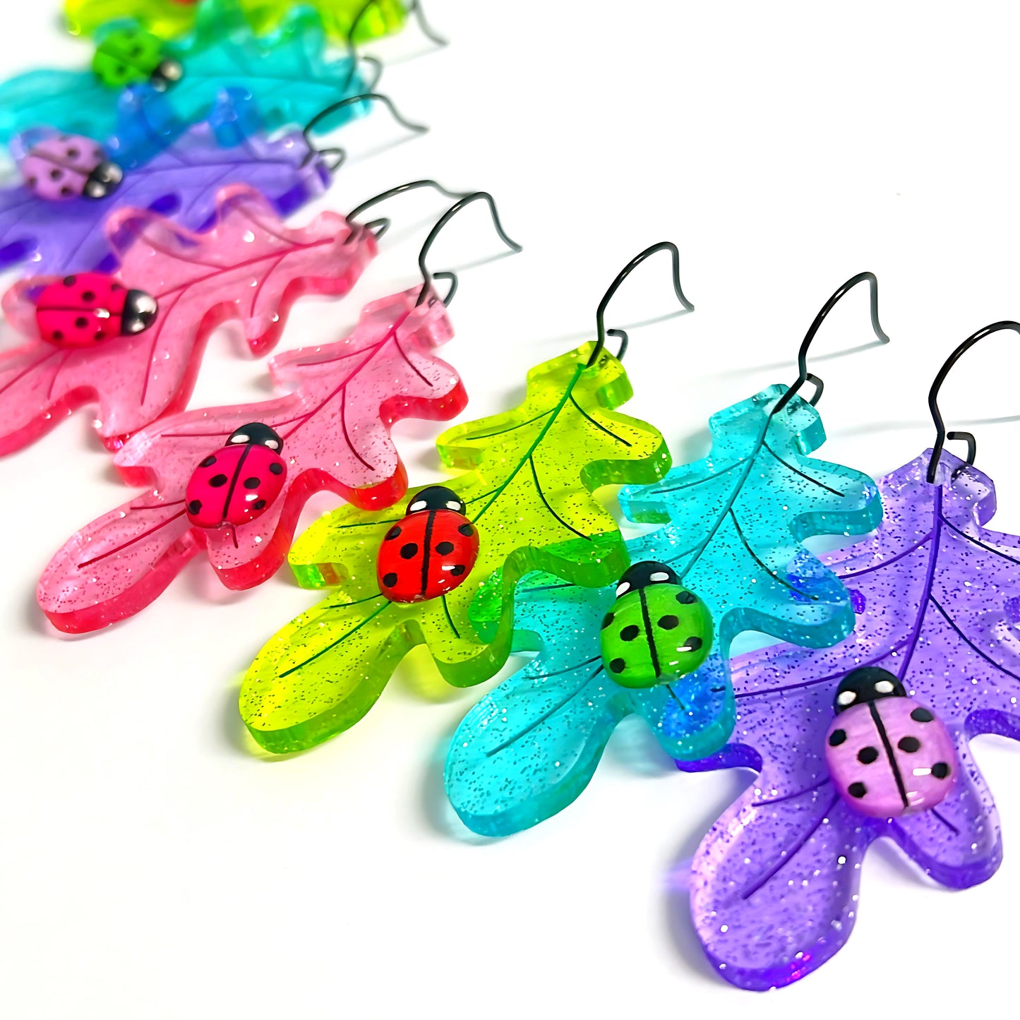 Hello LITTLE LADYBIRD : Choose your colour : Handmade Acrylic DROP Earrings