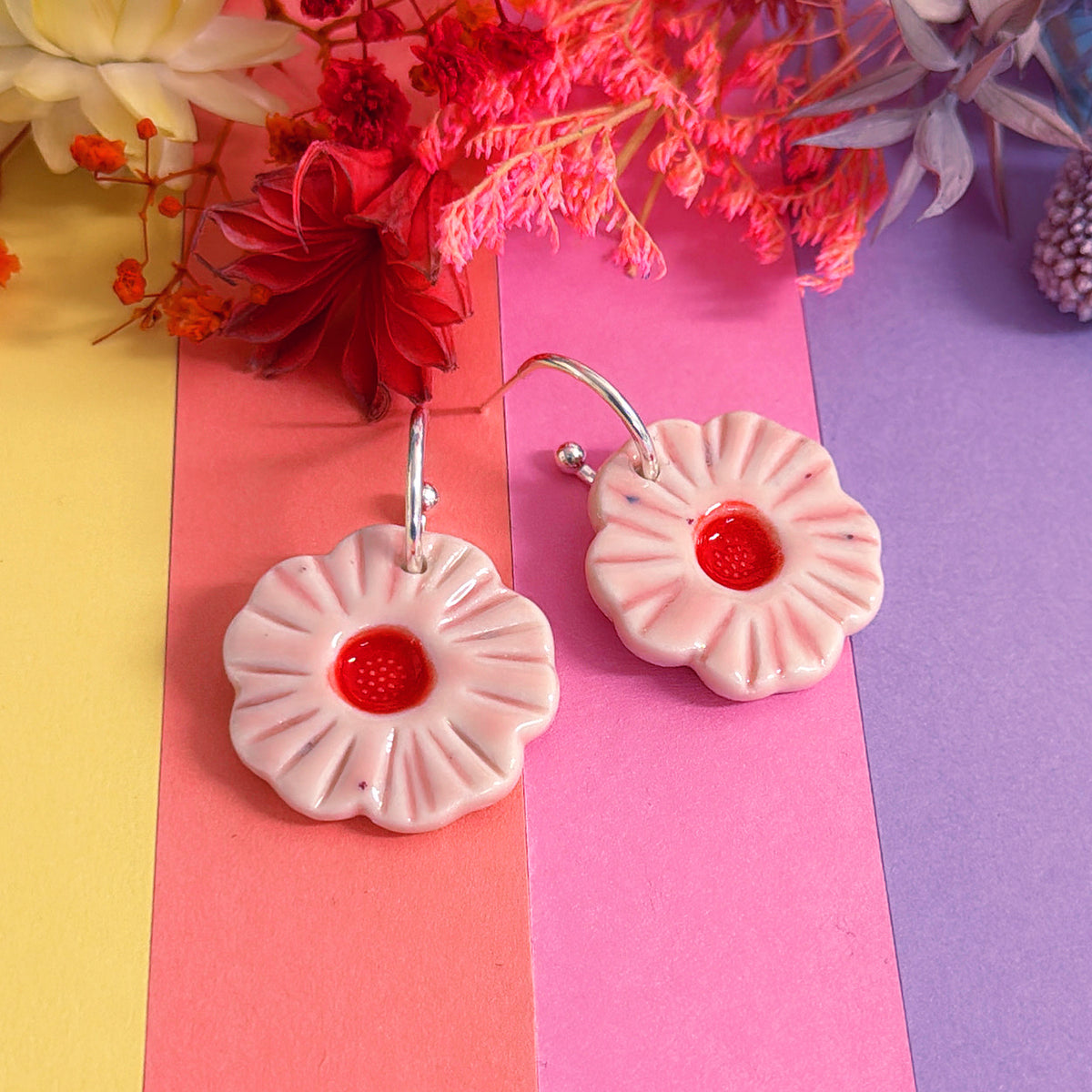 PRIMROSES in the SPRING ~ Choose your colour : PORCELAIN Drop Earrings by Jo Kealley
