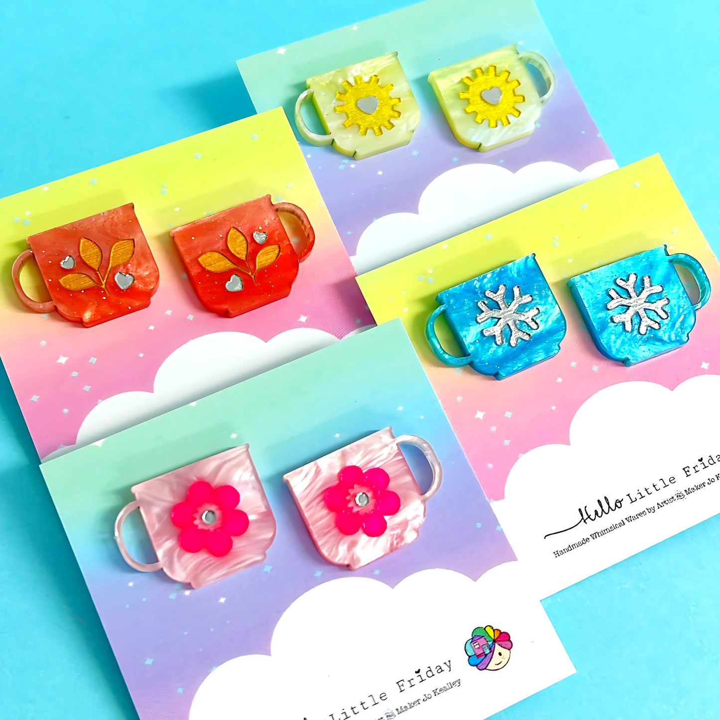 THE 4 SEASONS TEACUPS : Choose your tea : Handmade Acrylic STUD EARRINGS