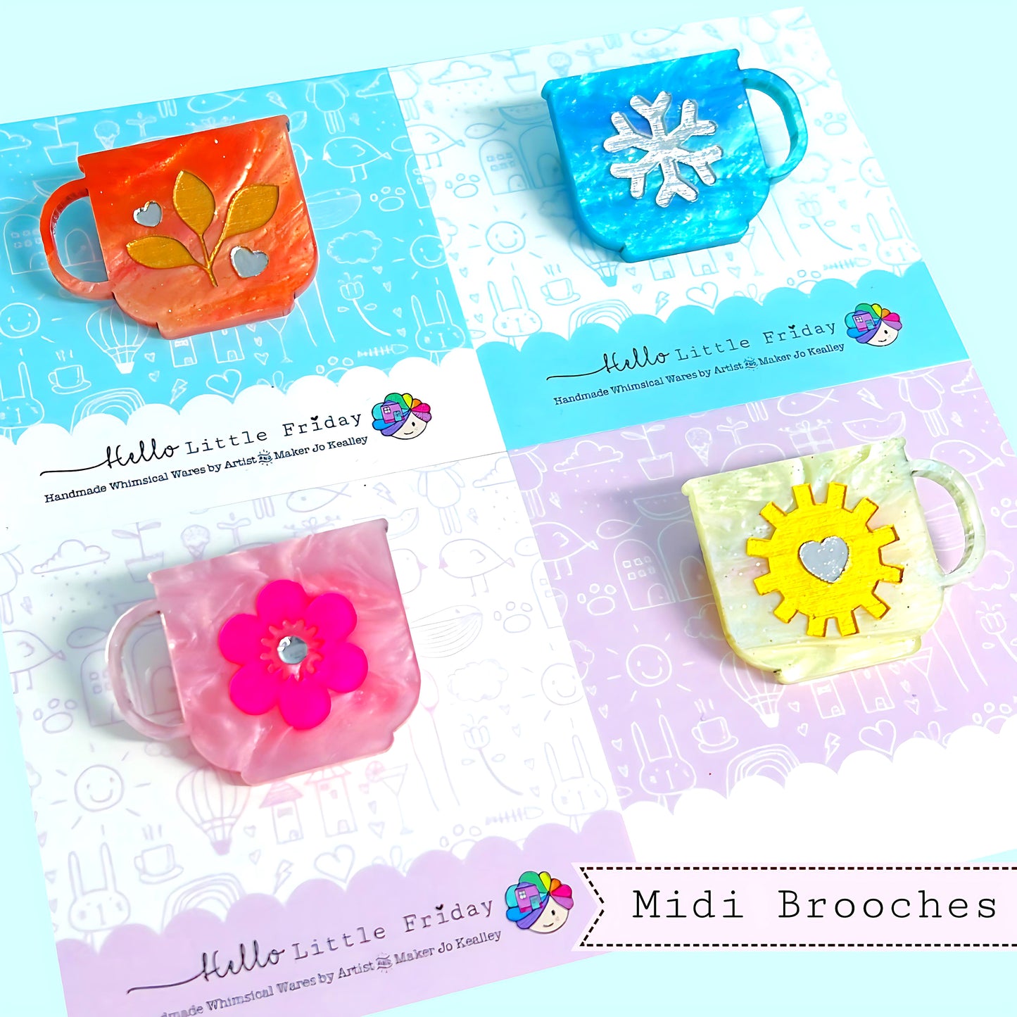 THE 4 SEASONS TEACUPS : Choose your tea : Handmade Acrylic MIDI BROOCHES