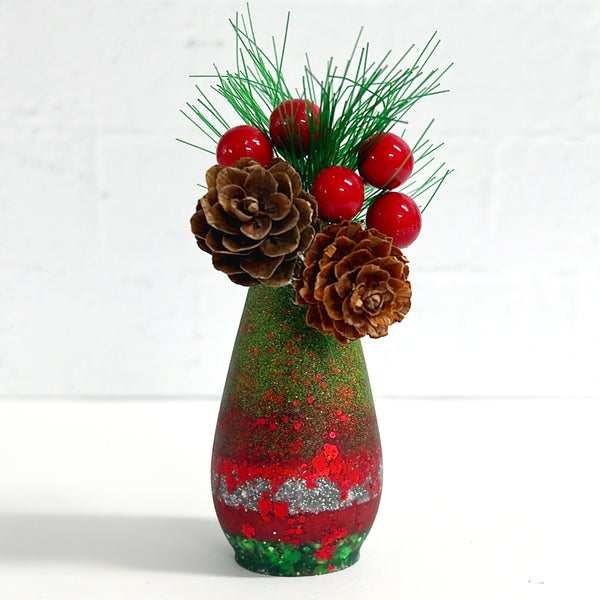 HELLO FESTIVE BUD VASE & BOUQUET : Choose your design : Cast Resin Vase with miniature bouquet