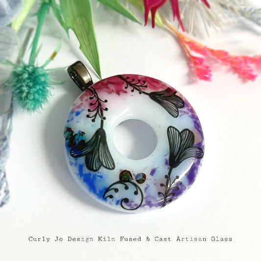 Petite floral - Handcrafted Artisan Glass Pendant : Kiln-cast Glass