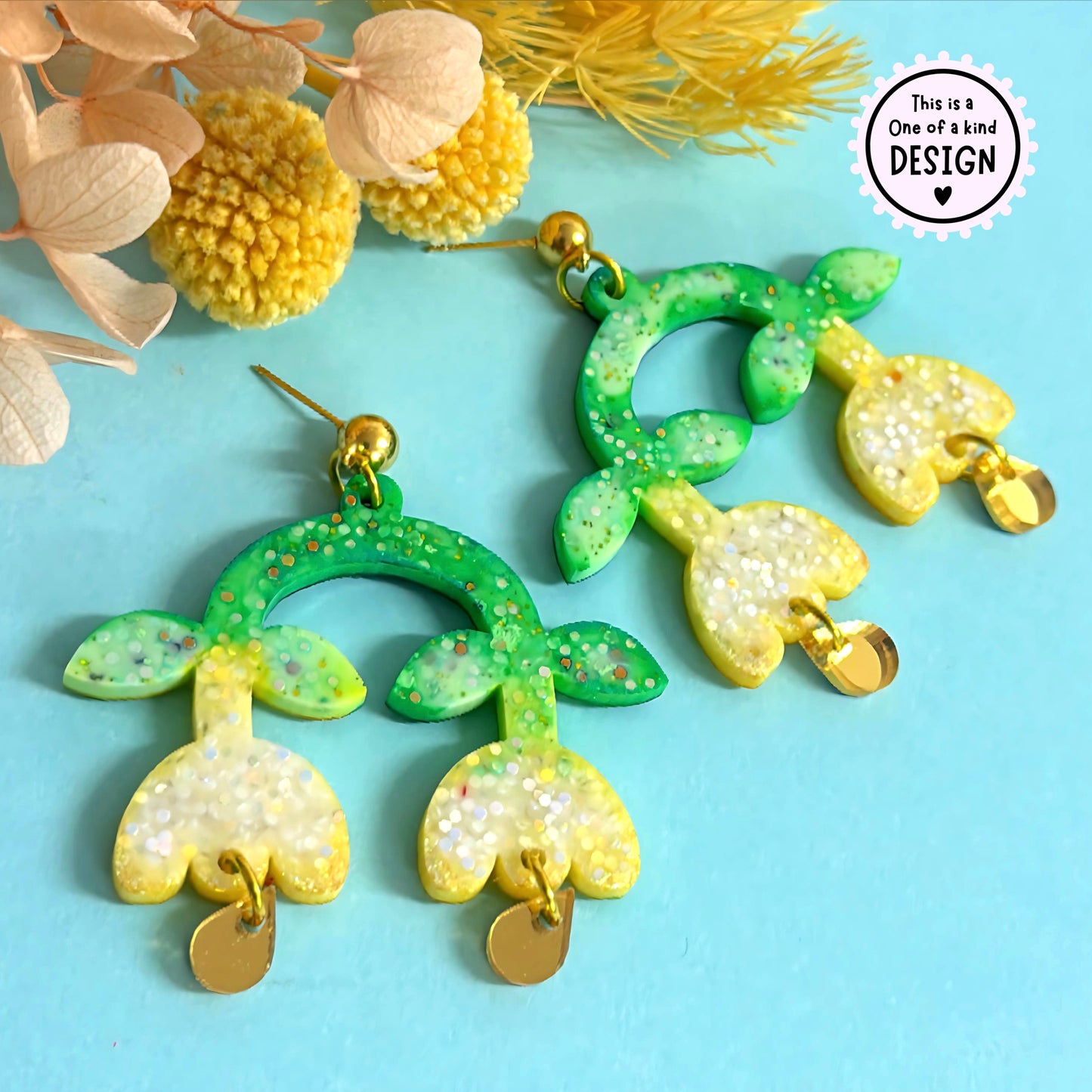 One of a Kind : TULIP DANGLES : Handmade Resin DROP Earrings