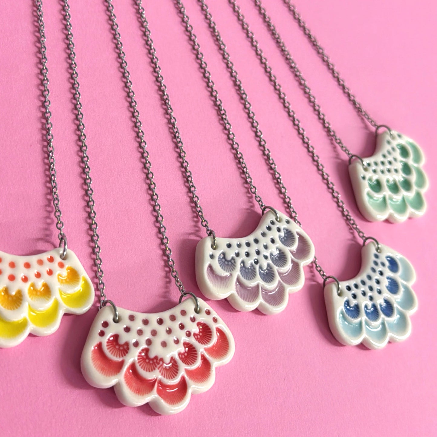 Scalloped Lace small handmade Porcelain Pendants ~ choose your colour : by Jo Kealley