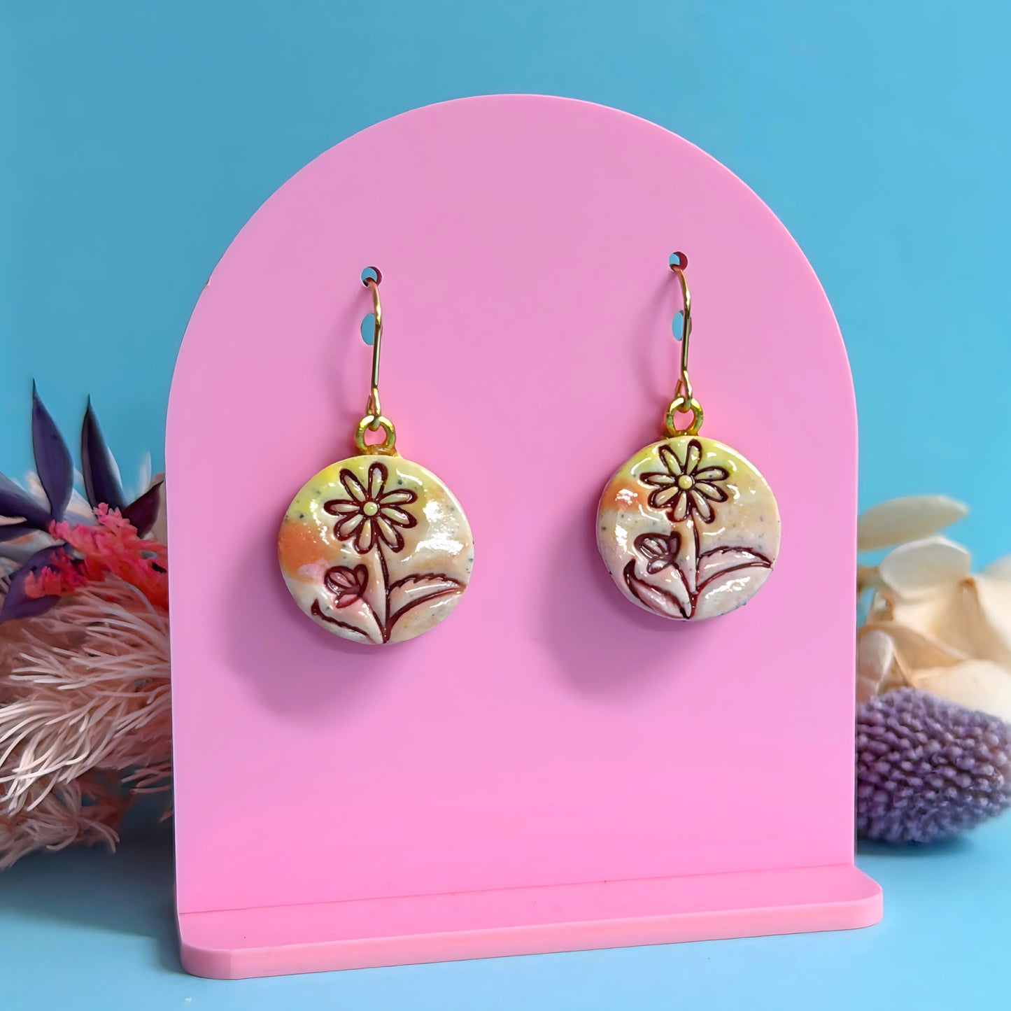 BOTANICA CERAMICA : Daisies : PETITE : Ceramic Earrings by Jo Kealley
