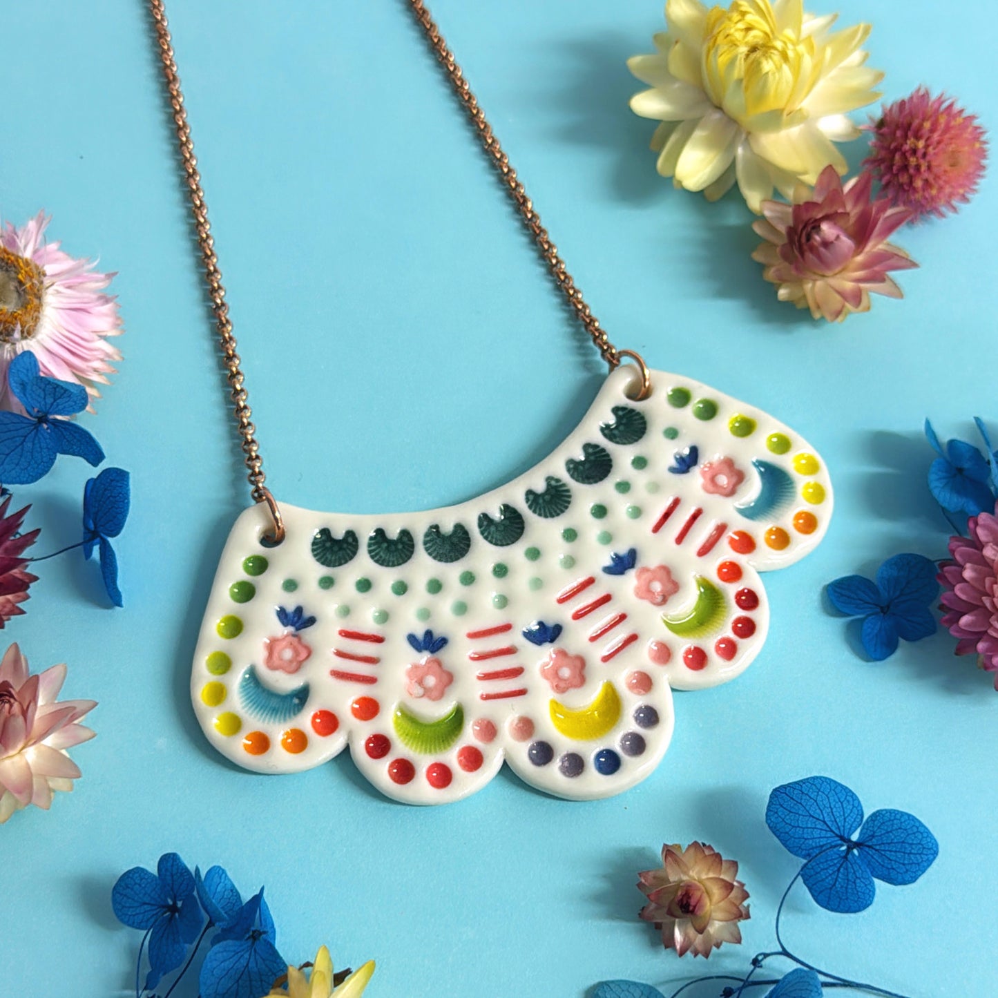 Scalloped Rainbow Lace handmade Porcelain Pendants ~ choose your colour : by Jo Kealley