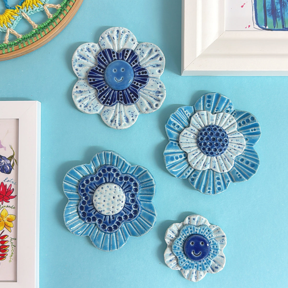 🩵 The Blues 💙 WALLFLOWERS Wall Art : Choose your design : Handmade Ceramic Ornaments by Jo Kealley