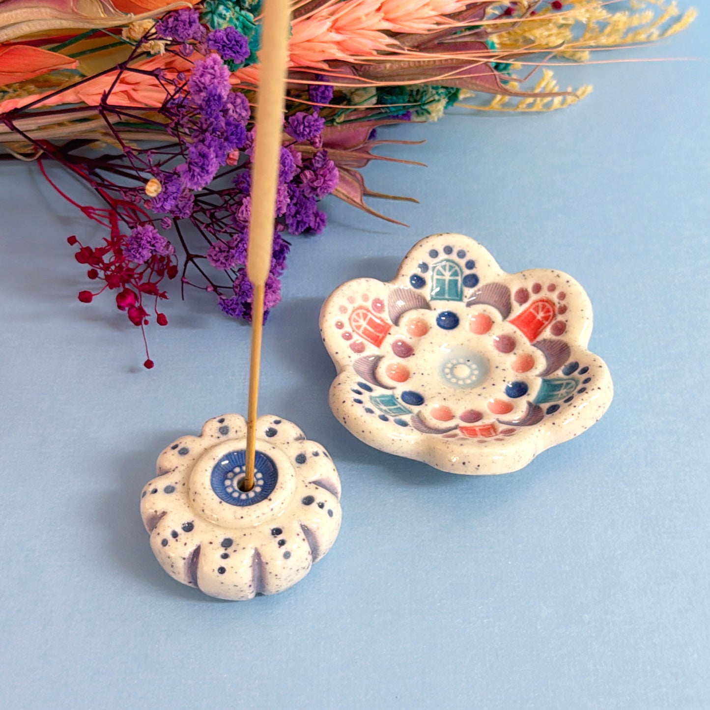 RAINBOW DAYDREAMS : 2 part Handmade Ceramic Incense Holder by Jo Kealley