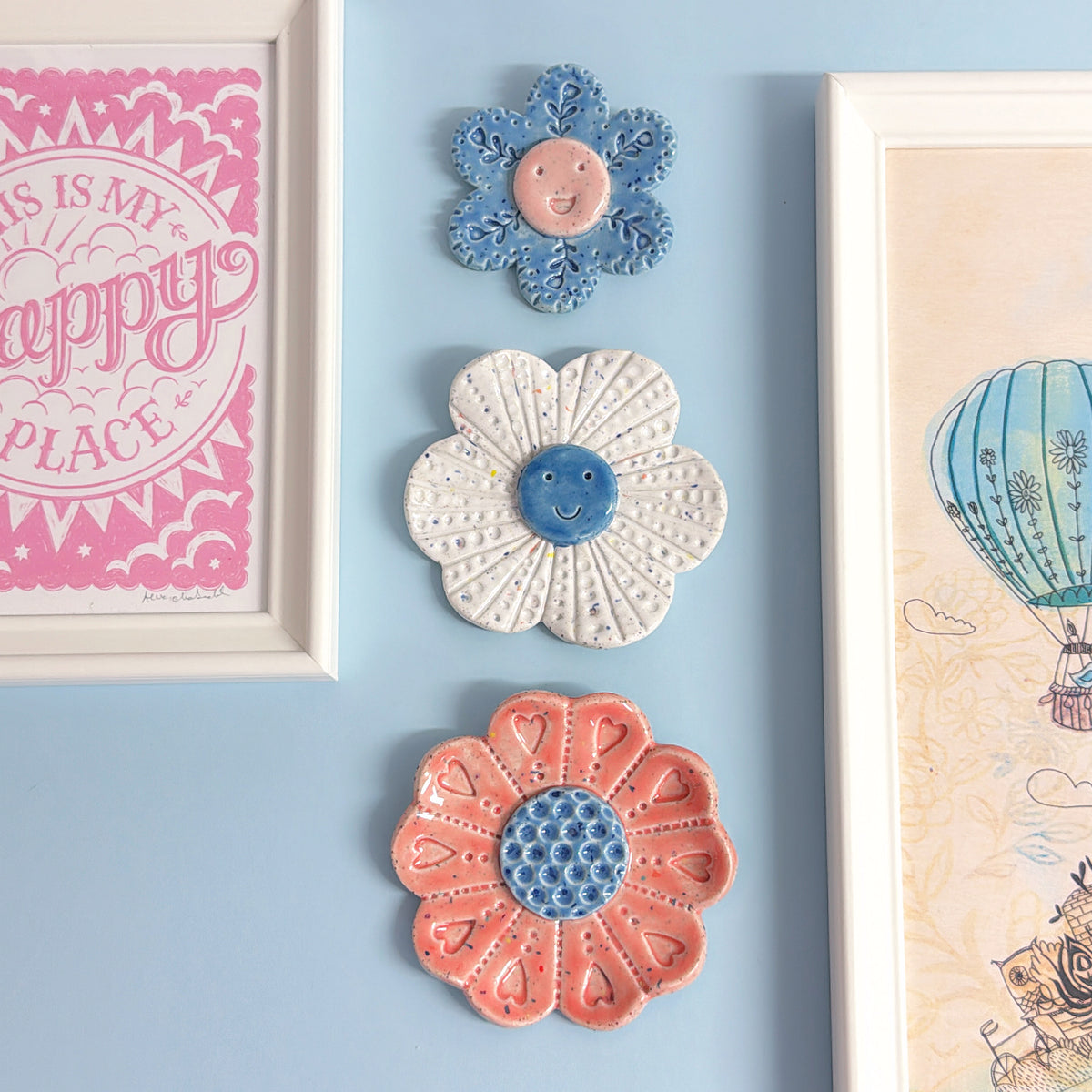 Peach White & Denim WALLFLOWERS Wall Art : Choose your design : Handmade Ceramic Ornaments by Jo Kealley