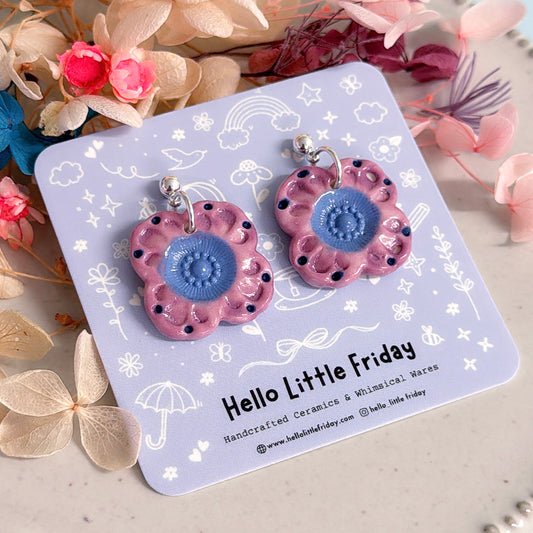 One of a kind PANSY BLOOMS : PORCELAIN Drop Earrings Handmade by Jo Kealley