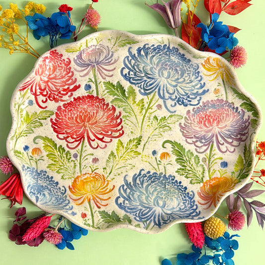 BOTANICA CERAMICA ~ Chrysanthemum Bloom Large Tray : Handmade Ceramic Treats & Tapas Dishes by Jo Kealley