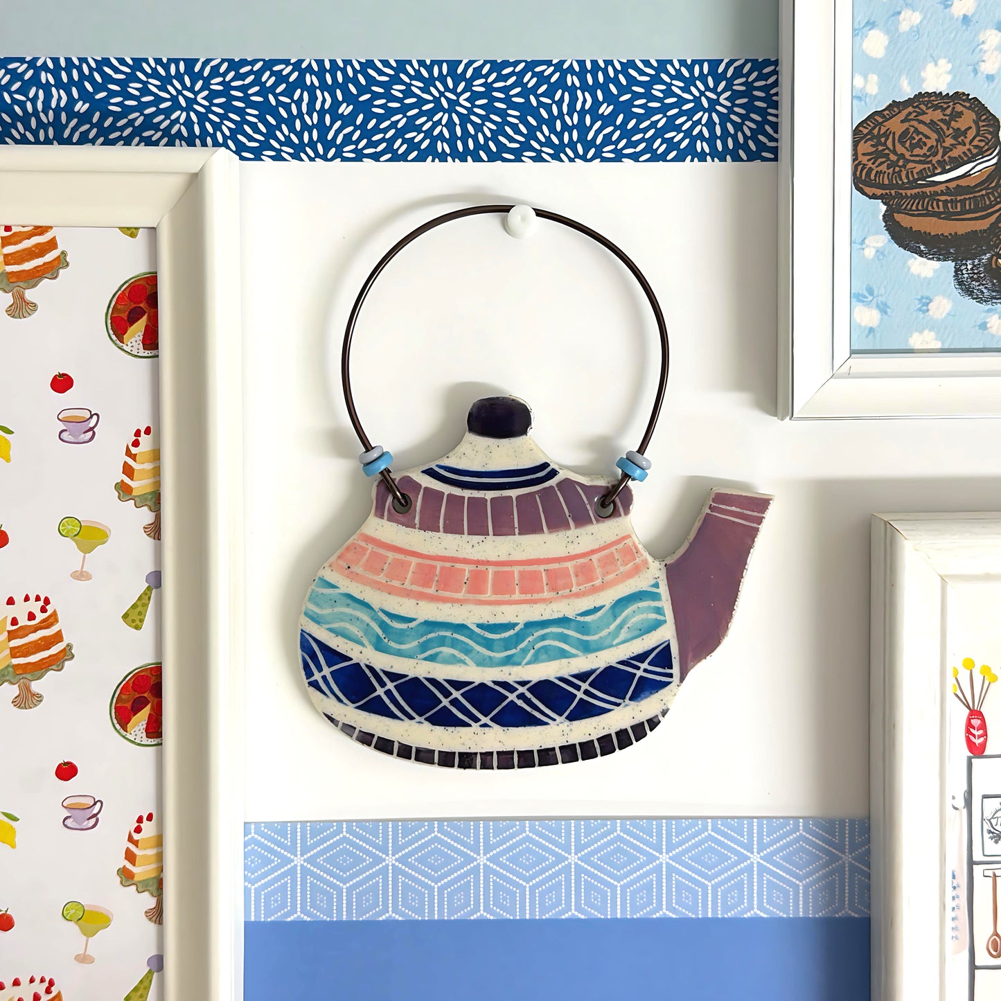 Hello Little CLASSIC TEAPOT CT4 : Handpainted Ceramic Wall Plaque Artwork by Jo Kealley