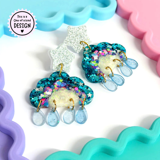 One of a Kind : IT’S RAINING RAINBOWS : Handmade Resin & Acrylic DROP Earrings