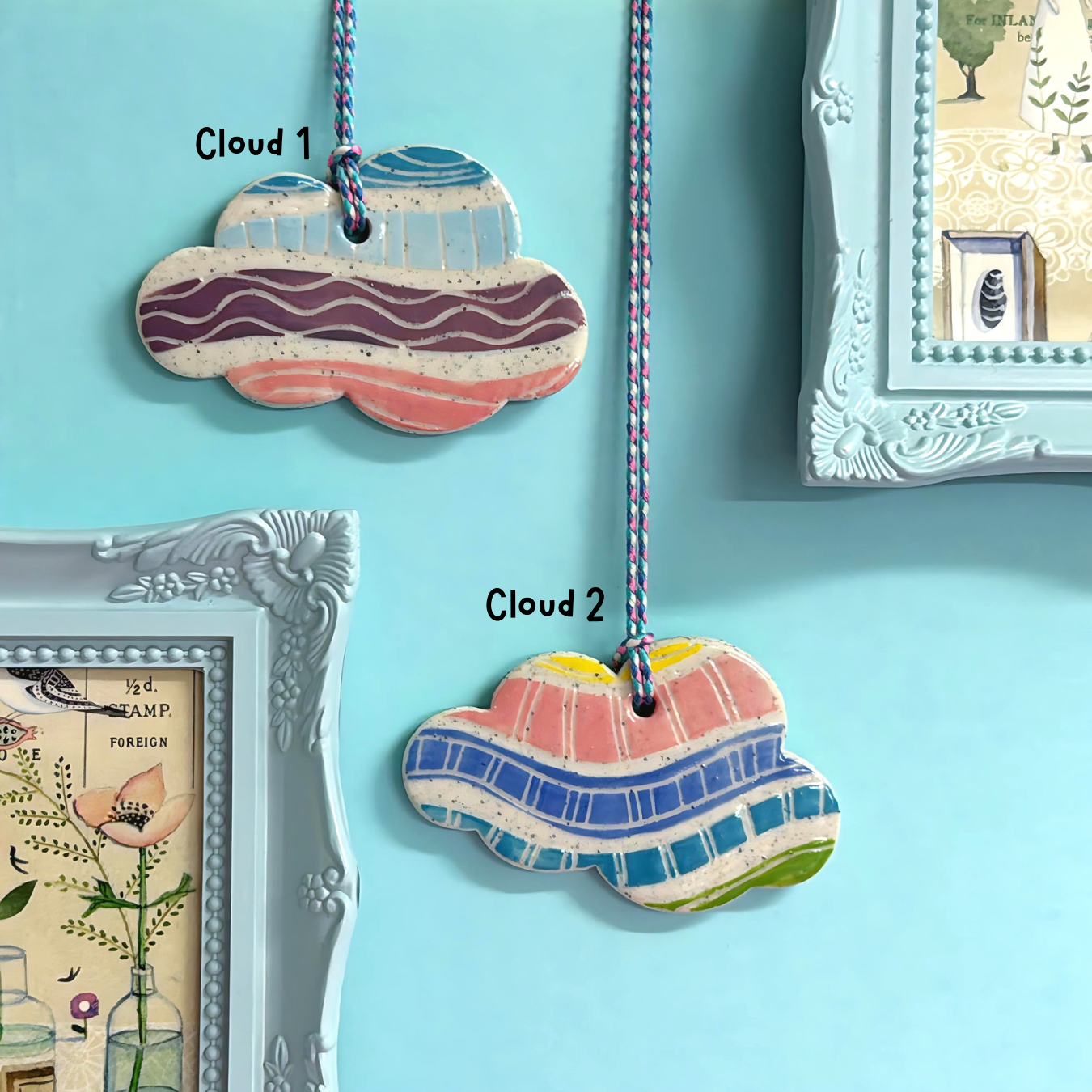Hello Little CLOUD ORNAMENTS : Handpainted Ceramic Wall Art by Jo Kealley