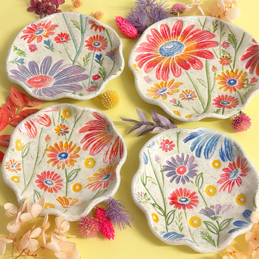 BOTANICA CERAMICA ~ Daisy Bloom Plates : Choose your size : Handmade Ceramic Treats & Tapas Dishes by Jo Kealley