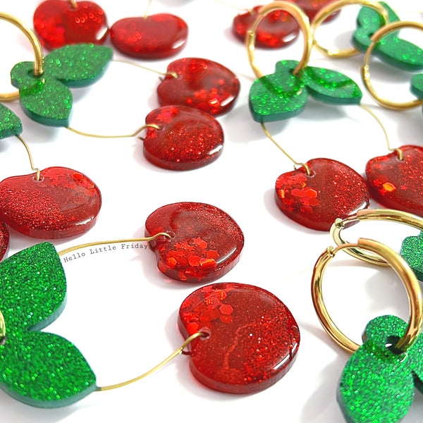 FESTIVE RUBY CHERRIES : Handmade Resin DROP Earrings